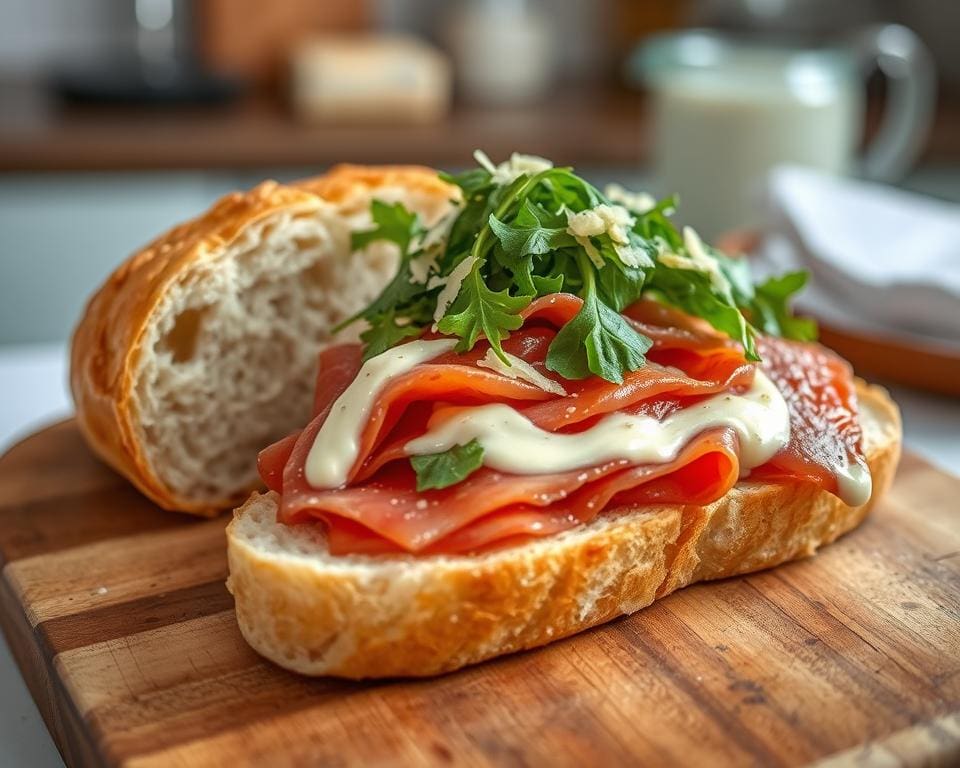 Ciabatta met carpaccio en truffelmayo