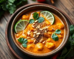 Curry van zoete aardappel met pinda en limoen