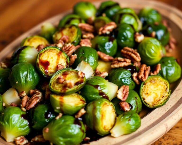 Geroosterde spruitjes met balsamico en pecannoten