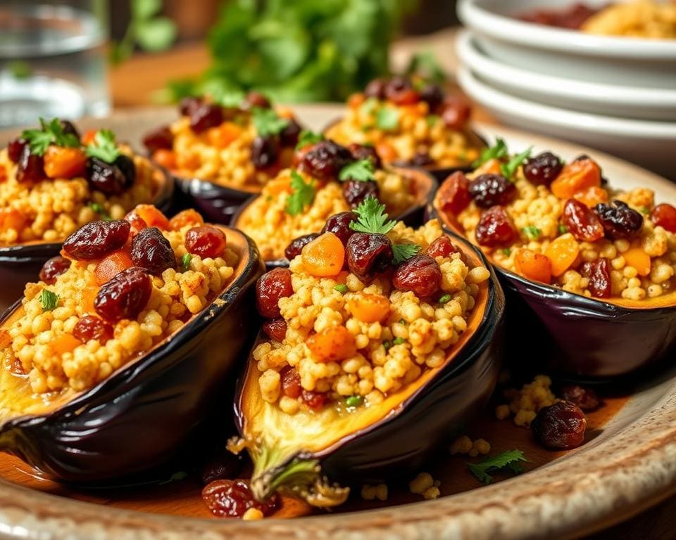 Gevulde aubergines met couscous en rozijnen