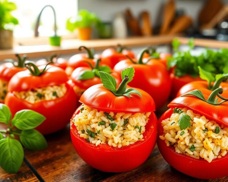 Gevulde tomaten met rijst en verse kruiden