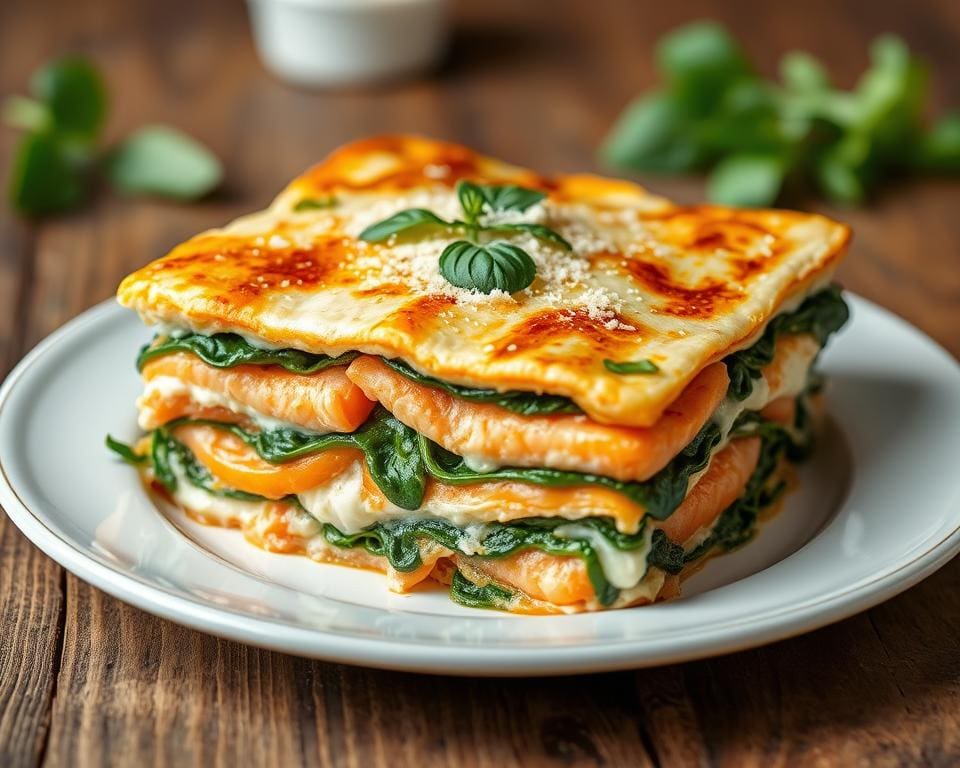 Lasagne met spinazie, zalm en ricotta