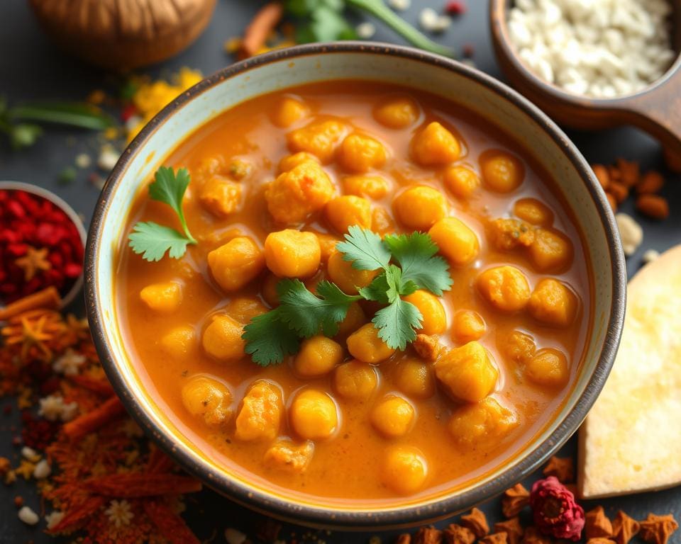 Pompoencurry met kikkererwten en koriander