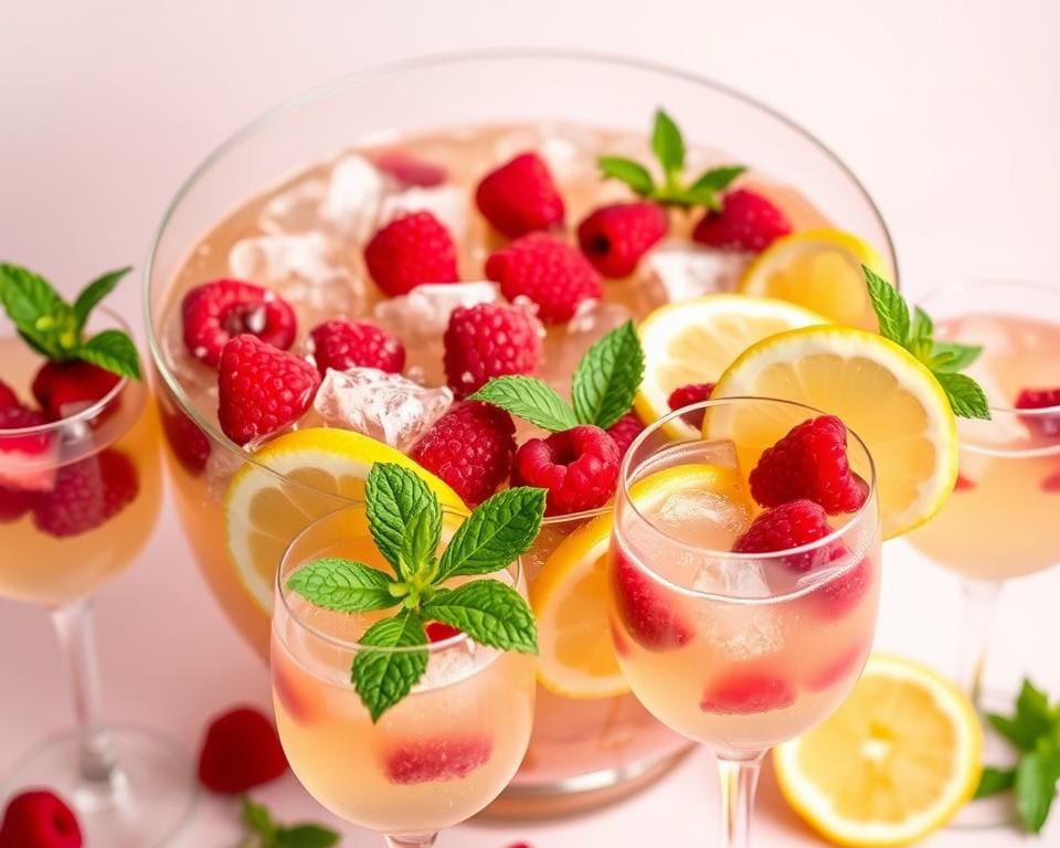 Prosecco Punch met frambozen en citroen