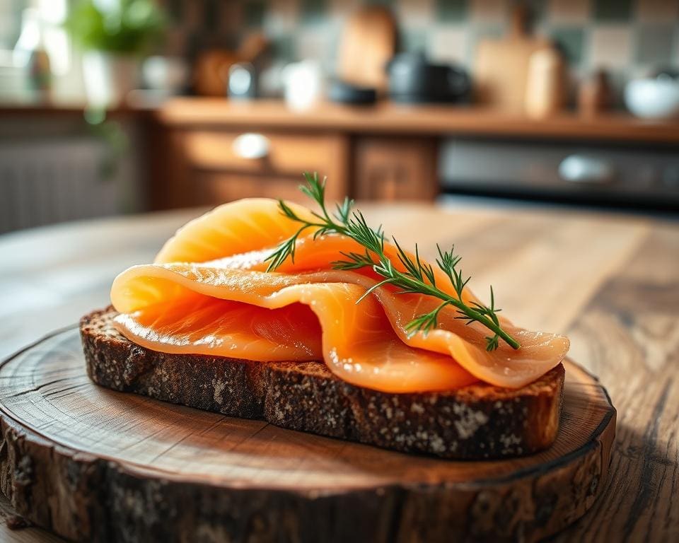 Roggebrood met gerookte zalm en dille