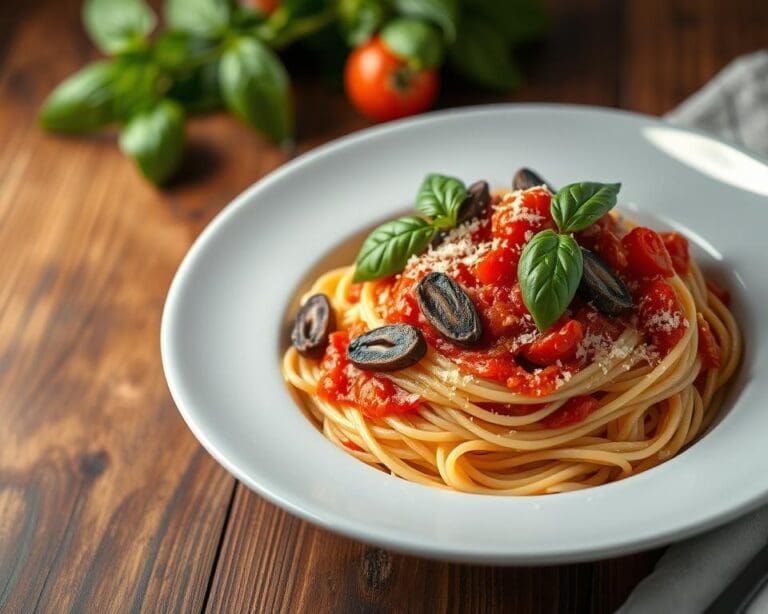 Spaghetti met pittige tomaten en ansjovissaus