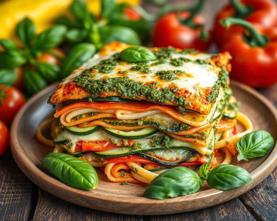 Vegetarische lasagne met courgette en pesto