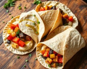 Volkorenwraps met hummus en geroosterde groenten