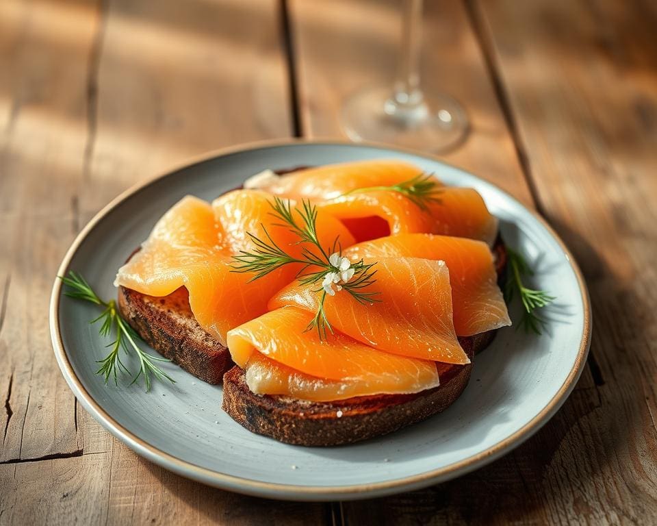 roggebrood met gerookte zalm en dille