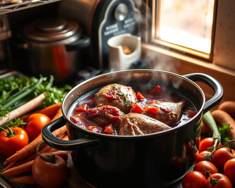 rol van rode wijn in Coq au vin