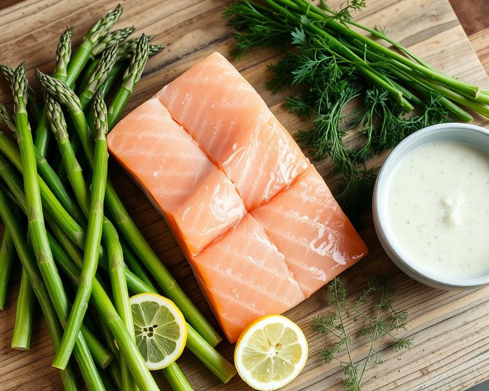 verse producten voor zalm en asperges