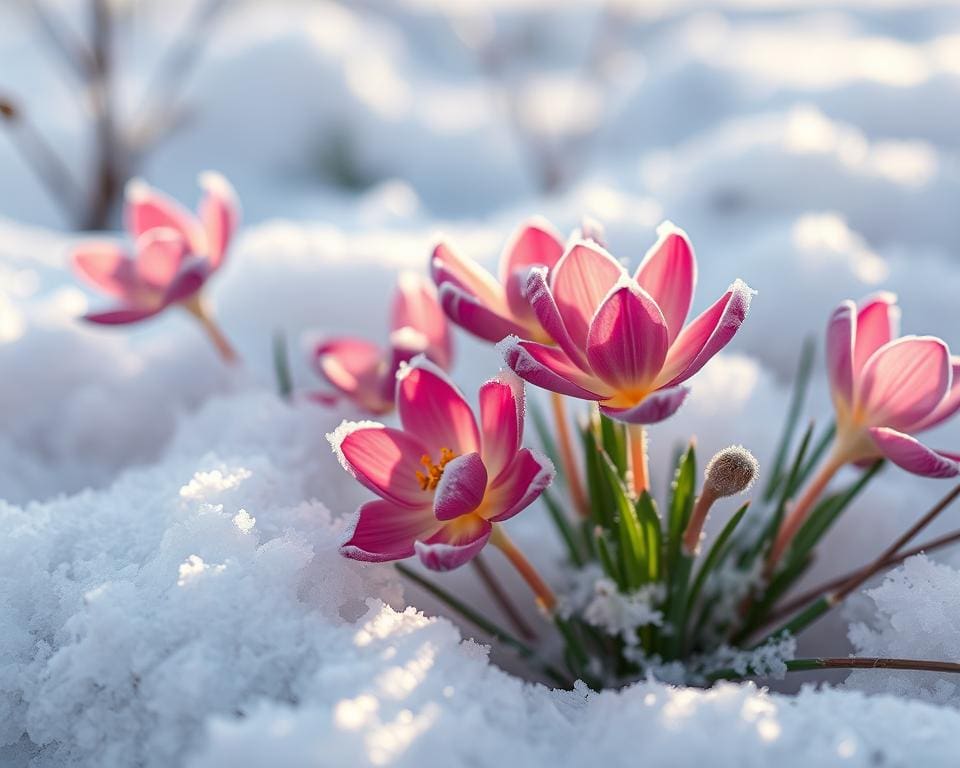 Bloemen die bloeien in de winterkou