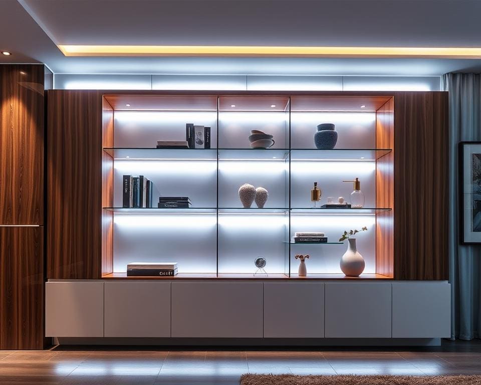 Luxe wandkast met LED-verlichting: sfeer en opbergruimte