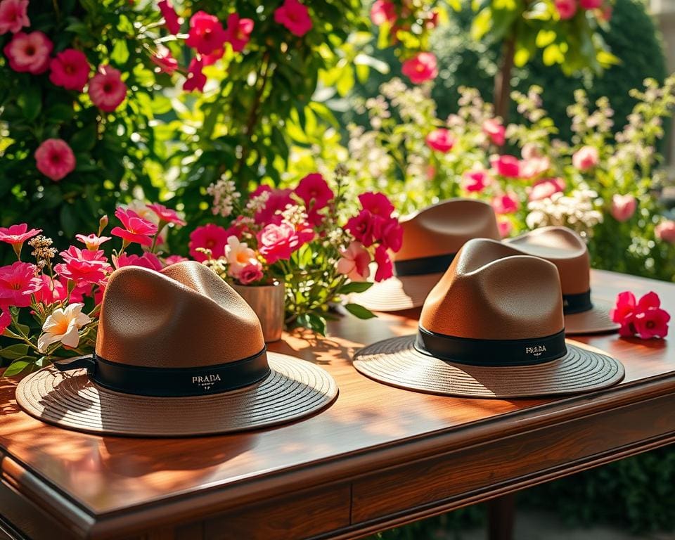 Prada leren hoeden: Luxe voor zonnige zomerdagen