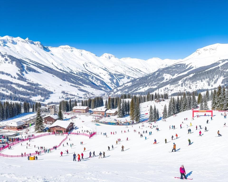 Skigebied Andermatt: wintersporters op de pistes