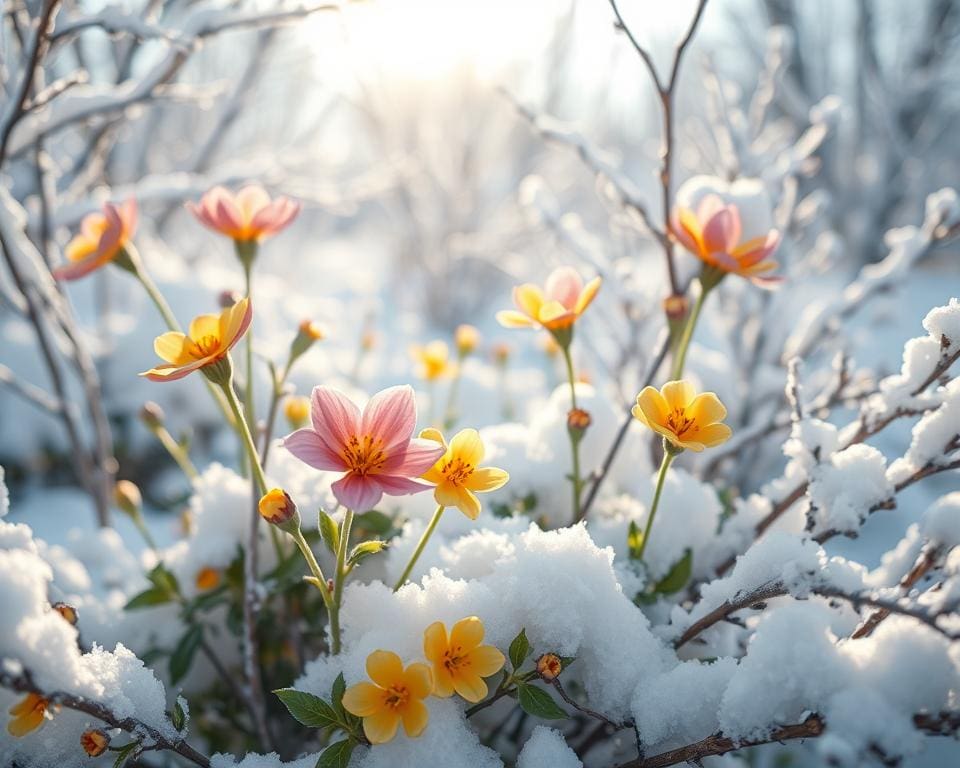 bloemen die bloeien in de winterkou