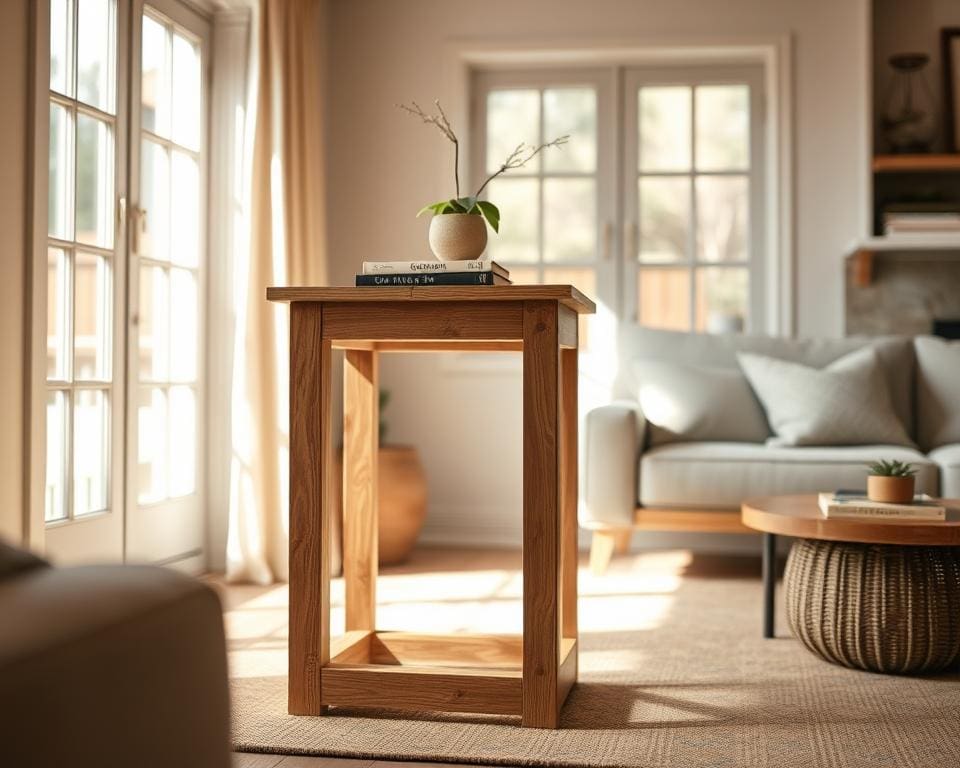 Houten sidetable past in elk interieur