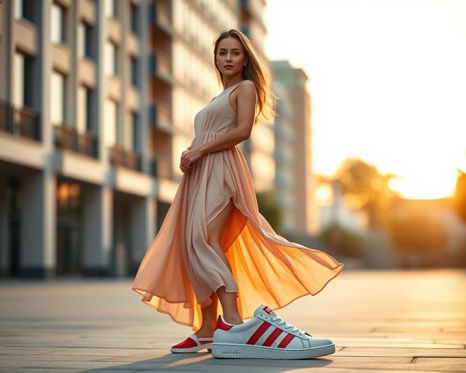 Stijltips sneakers en jurk